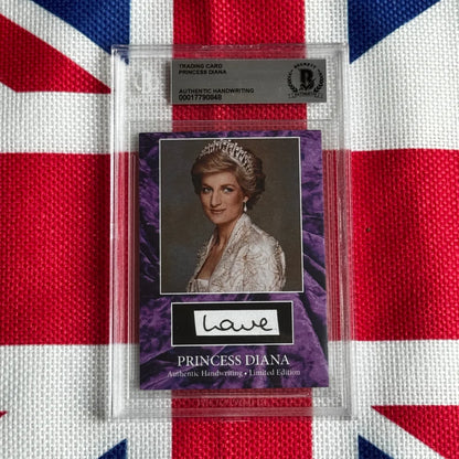 Princess Diana handwritten letter trading card in sleeve on purple background