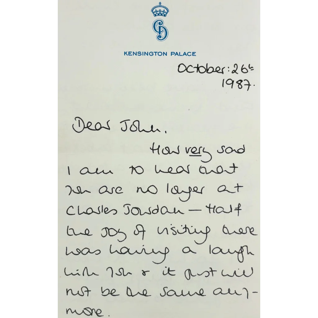 Authentic Princess Diana handwritten letter on Kensington Palace stationery for trading cards