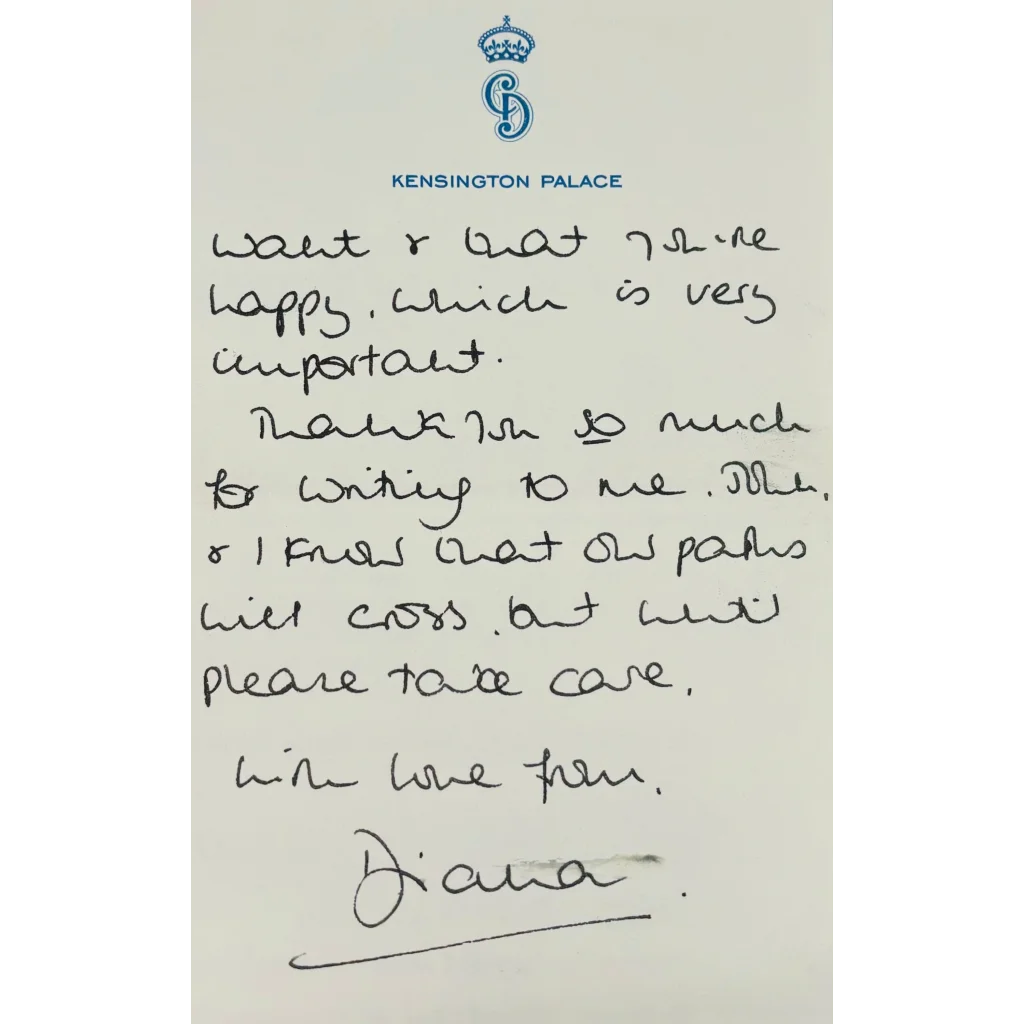 Authentic Princess Diana handwritten letter piece from trading cards collection