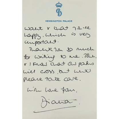 Authentic Princess Diana handwritten letter piece from trading cards collection