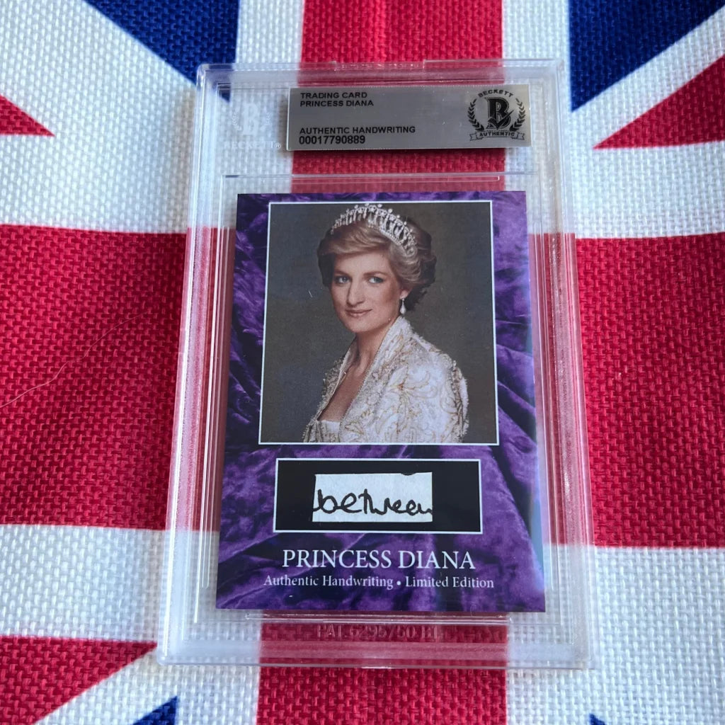 Authentic Princess Diana handwritten letter trading card in purple with white text
