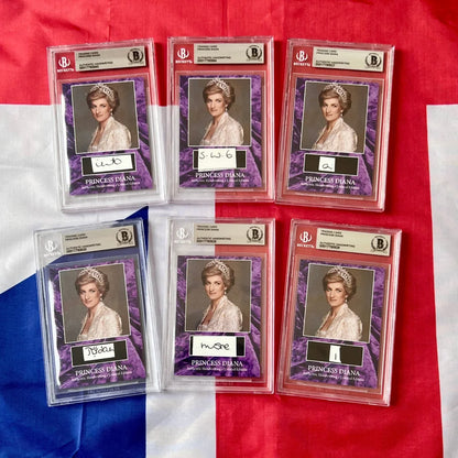 Six Princess Diana trading cards with handwritten letter authentic piece in protective cases
