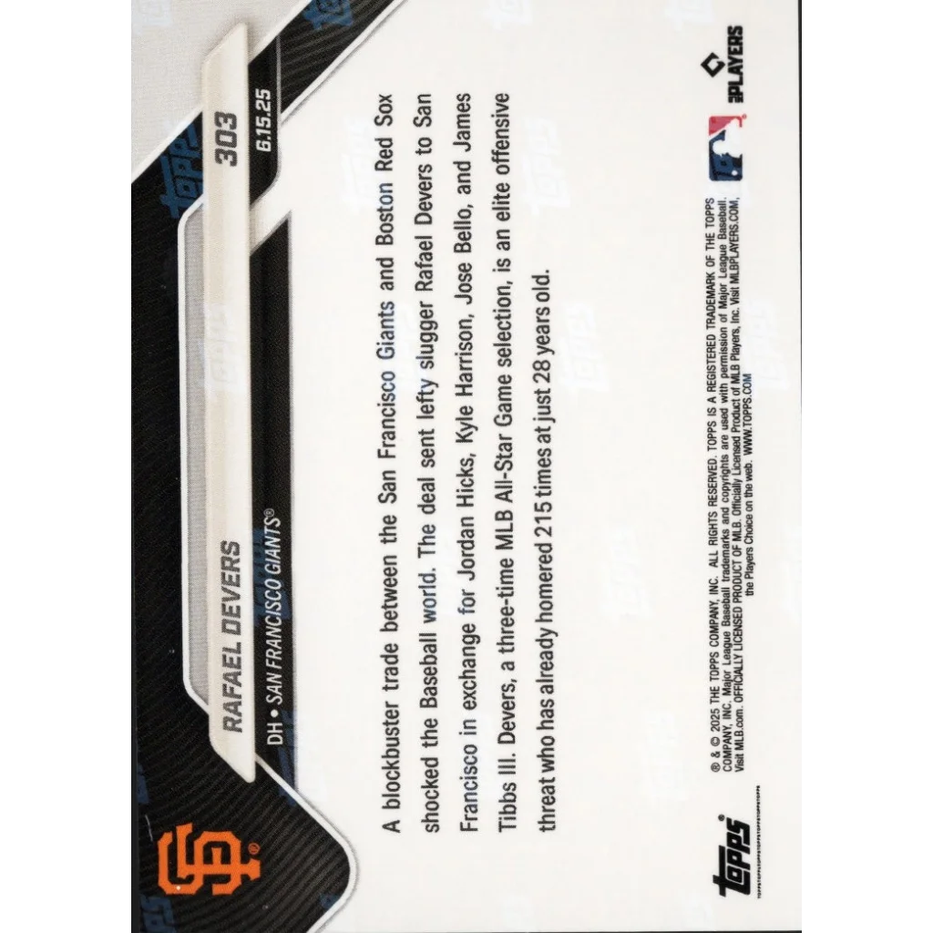 Authentic Rafael Devers Giants baseball trading card with COA for collectors