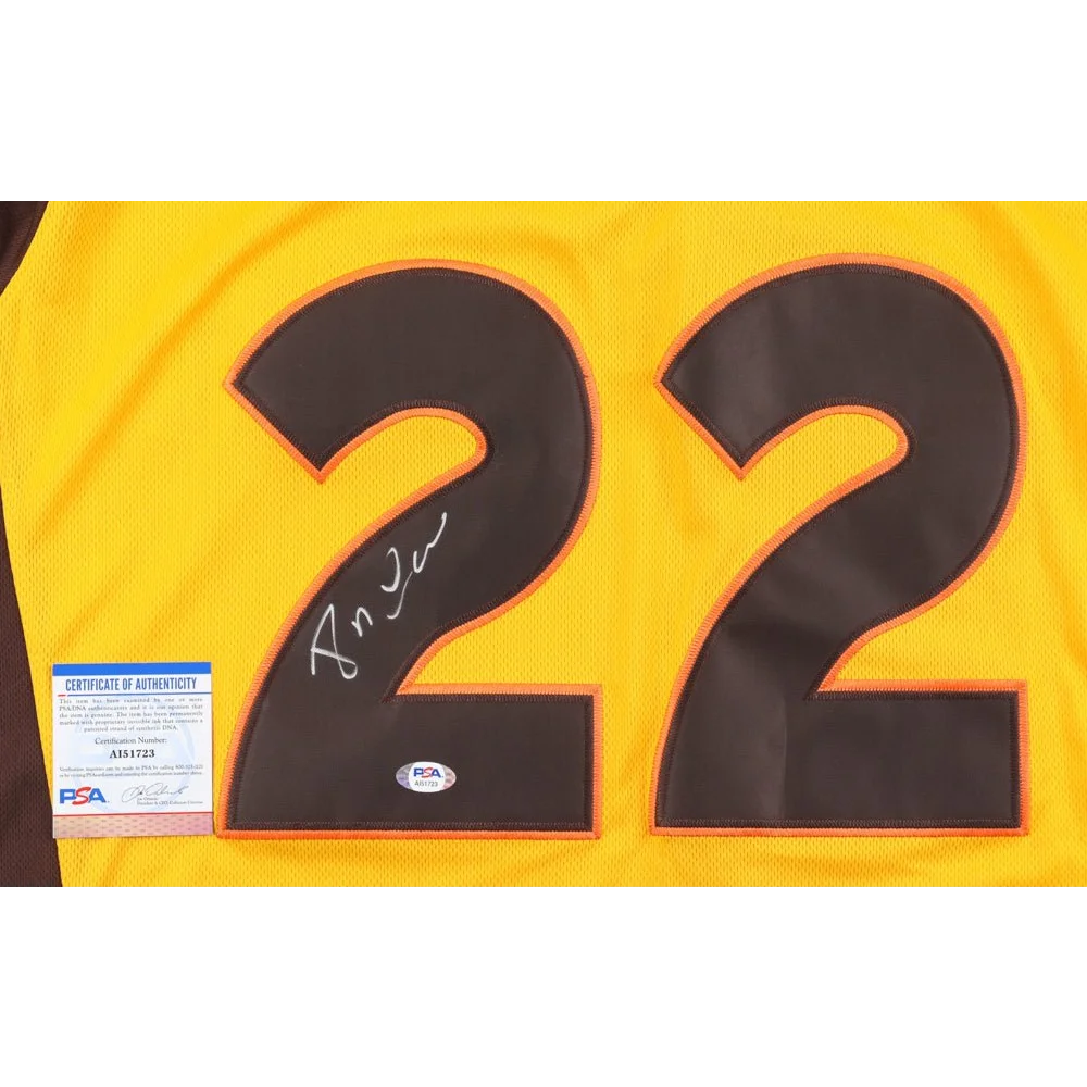Yellow sports jersey with black 22 and signature from Robinson Cano for sale