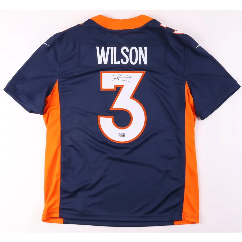Navy blue and orange Russell Wilson signed Broncos jersey with Fanatics hologram