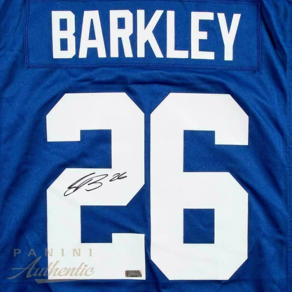 Blue Saquon Barkley Giants jersey with signature and official COA for authentic fan gear