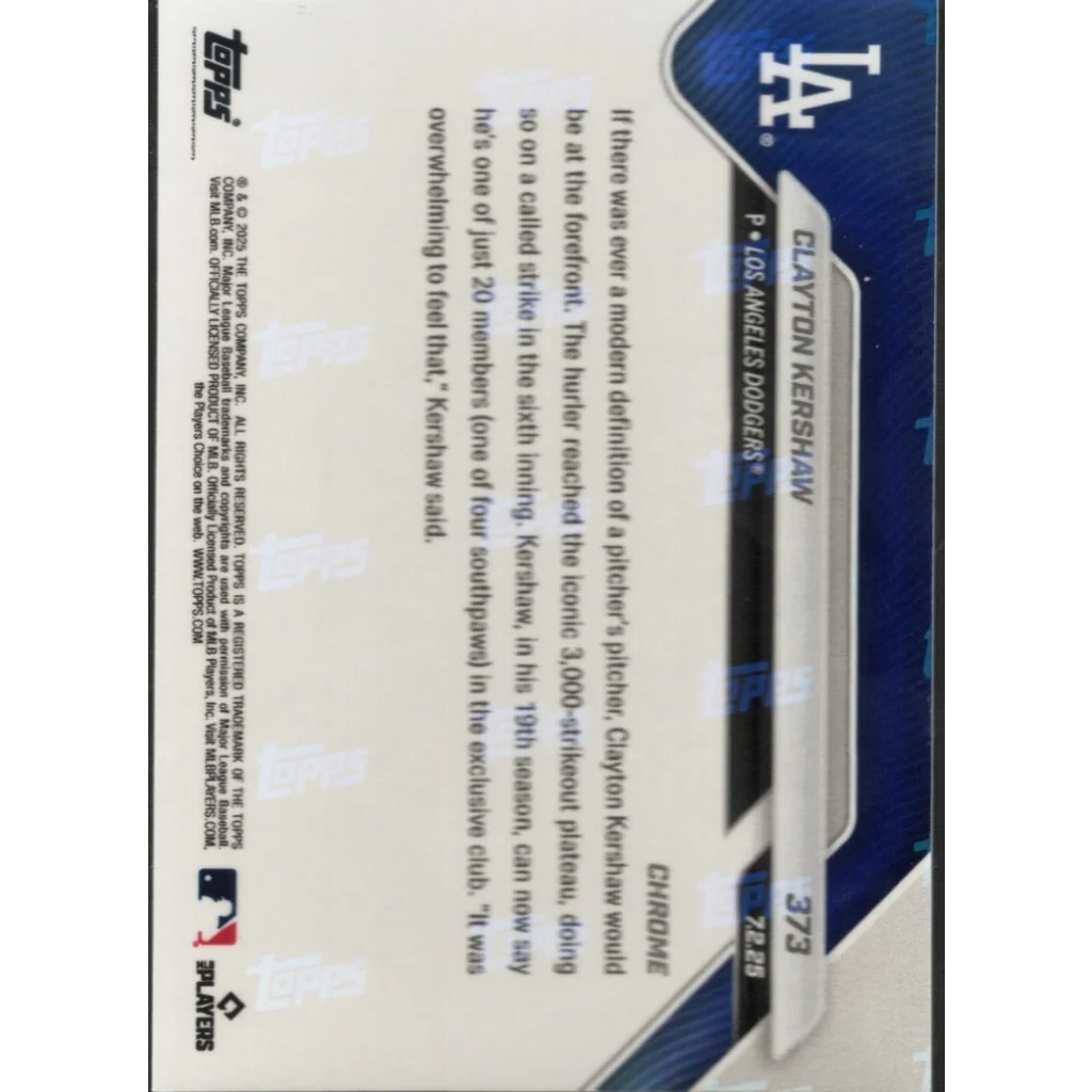 Back of Authentic Shohei Ohtani Dodgers Baseball Trading Card showing details