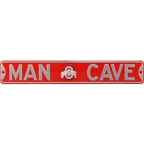 Red Ohio State man cave authentic street sign with silver lettering