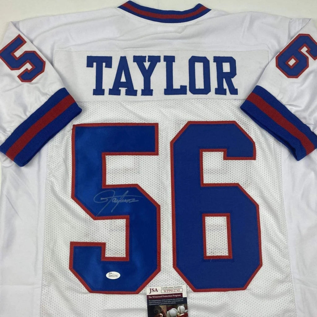 White custom jersey with TAYLOR 56 autograph for sports fans and professional sports gear