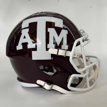 Texas A&M football helmet white facemask and signatures