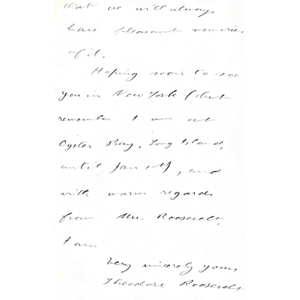 Handwritten letter on white paper showing authentic Theodore Roosevelt words in a collection