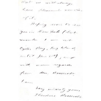 Handwritten letter on white paper showing authentic Theodore Roosevelt words in a collection