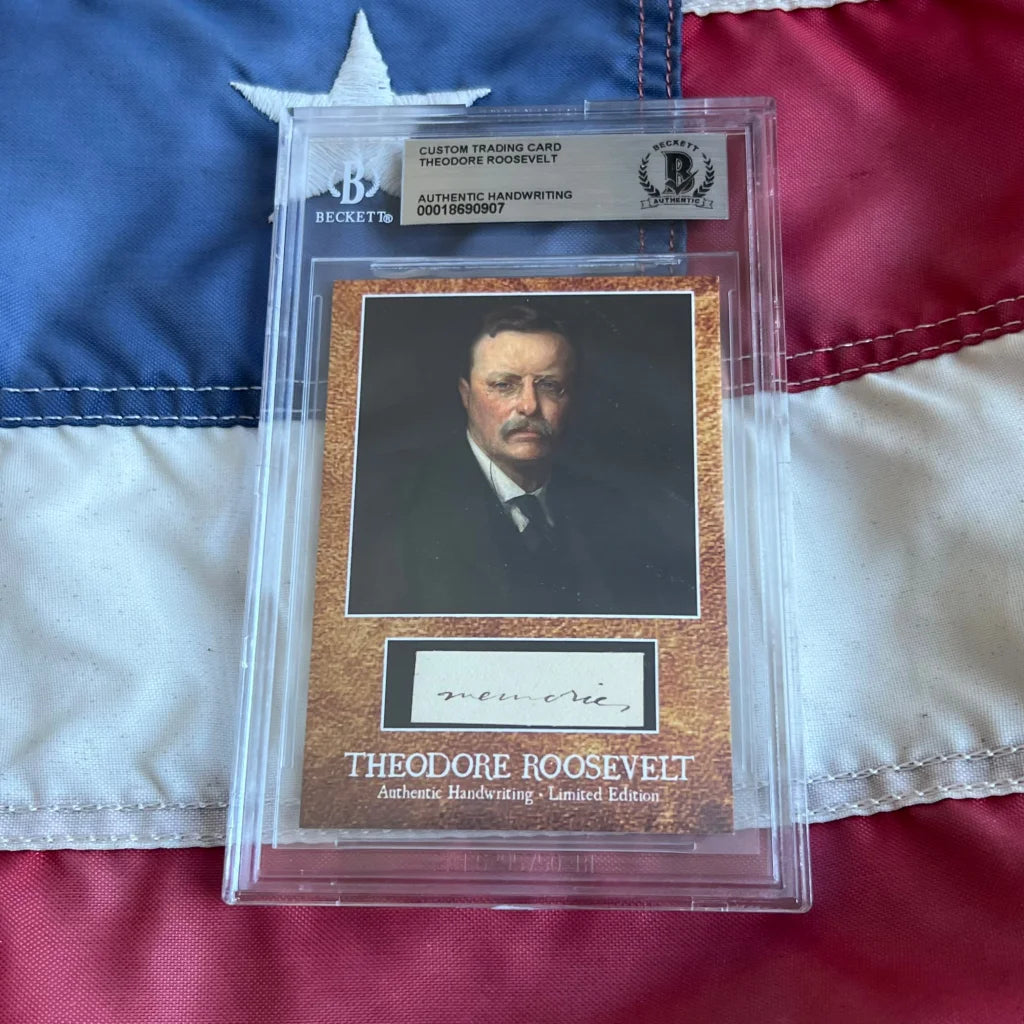 Beckett-graded authentic Theodore Roosevelt card with handwriting in slab
