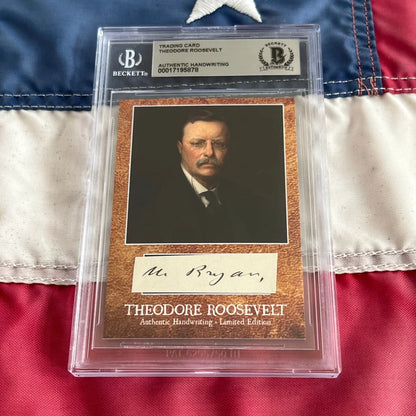 Authentic Theodore Roosevelt trading card with Roosevelt words and handwriting sample