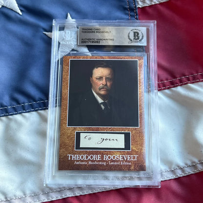 Gold-toned authentic Theodore Roosevelt trading card with signature from 26th President