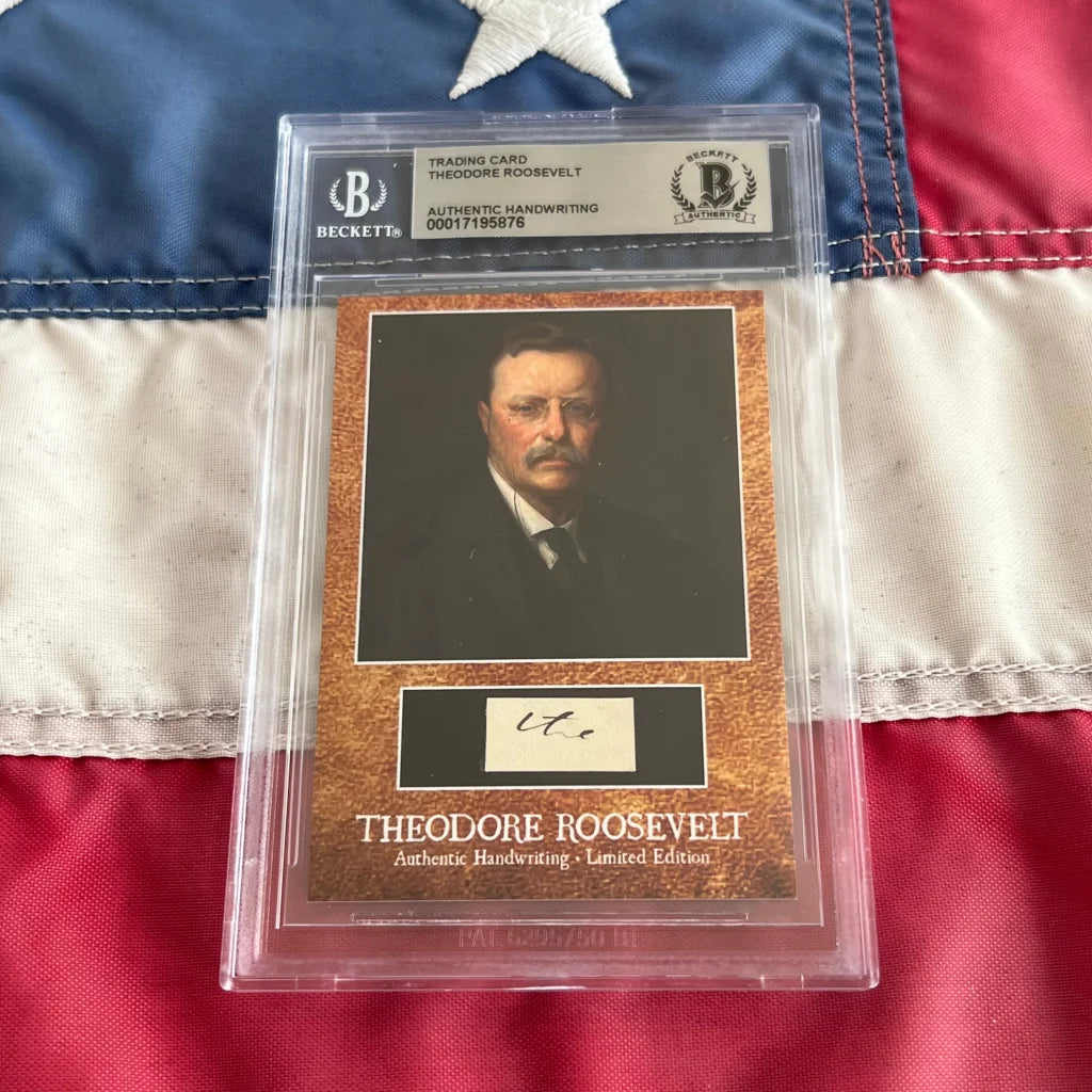 Encased Theodore Roosevelt trading card with authentic Roosevelt words and handwriting