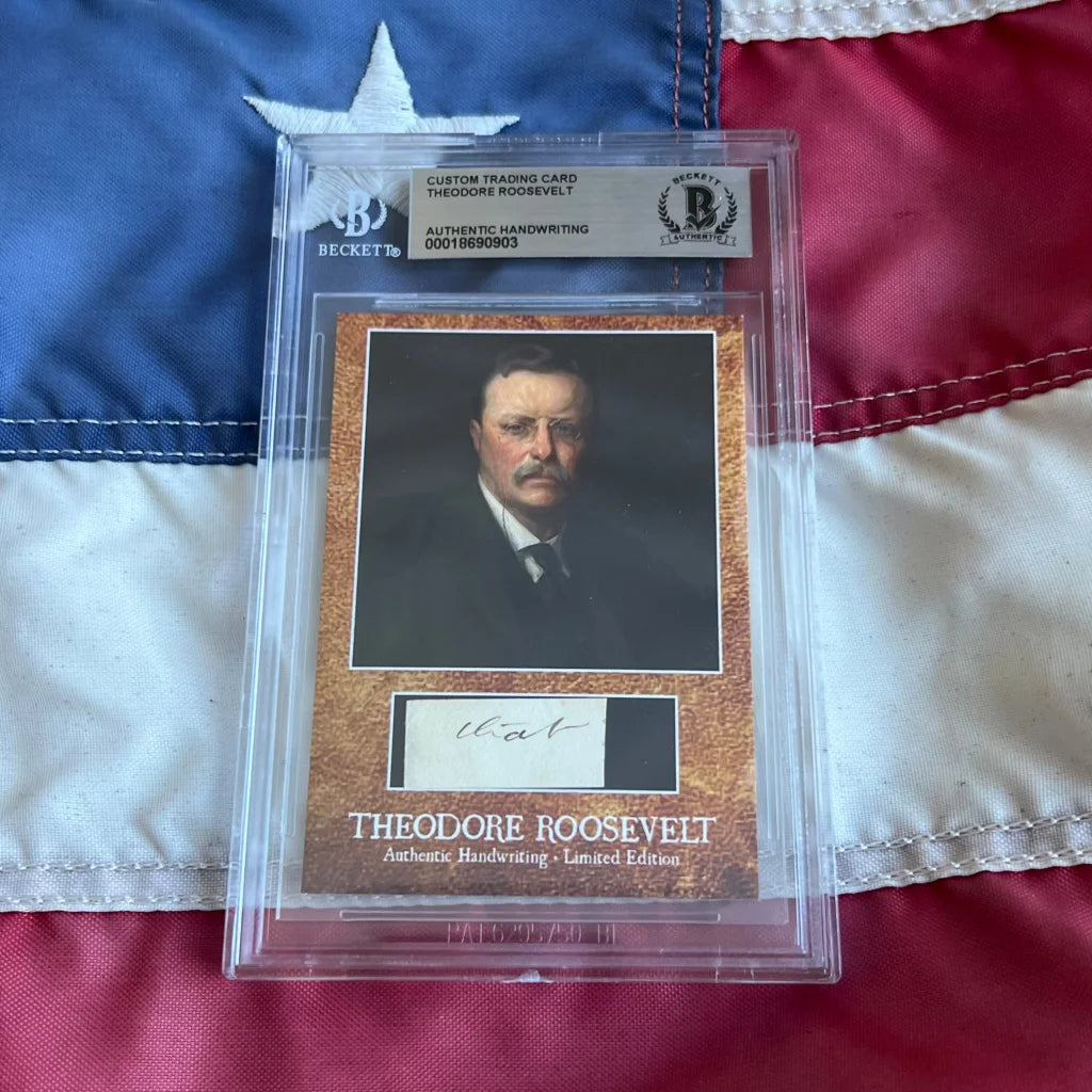 Beckett-graded authentic Theodore Roosevelt card with handwriting in slab