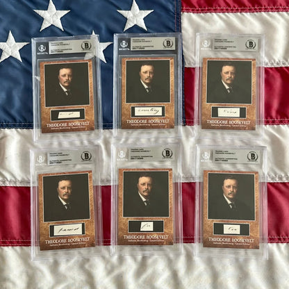 Six graded Theodore Roosevelt autograph cards from the authentic Roosevelt words collection