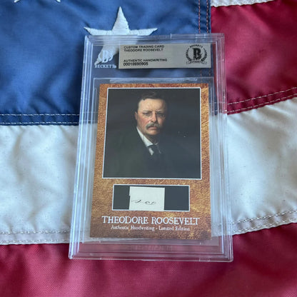 Framed authentic Theodore Roosevelt trading card in protective case