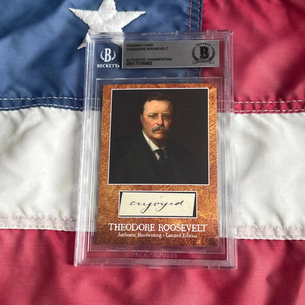 Theodore Roosevelt trading card with authentic handwriting from Roosevelt words collection