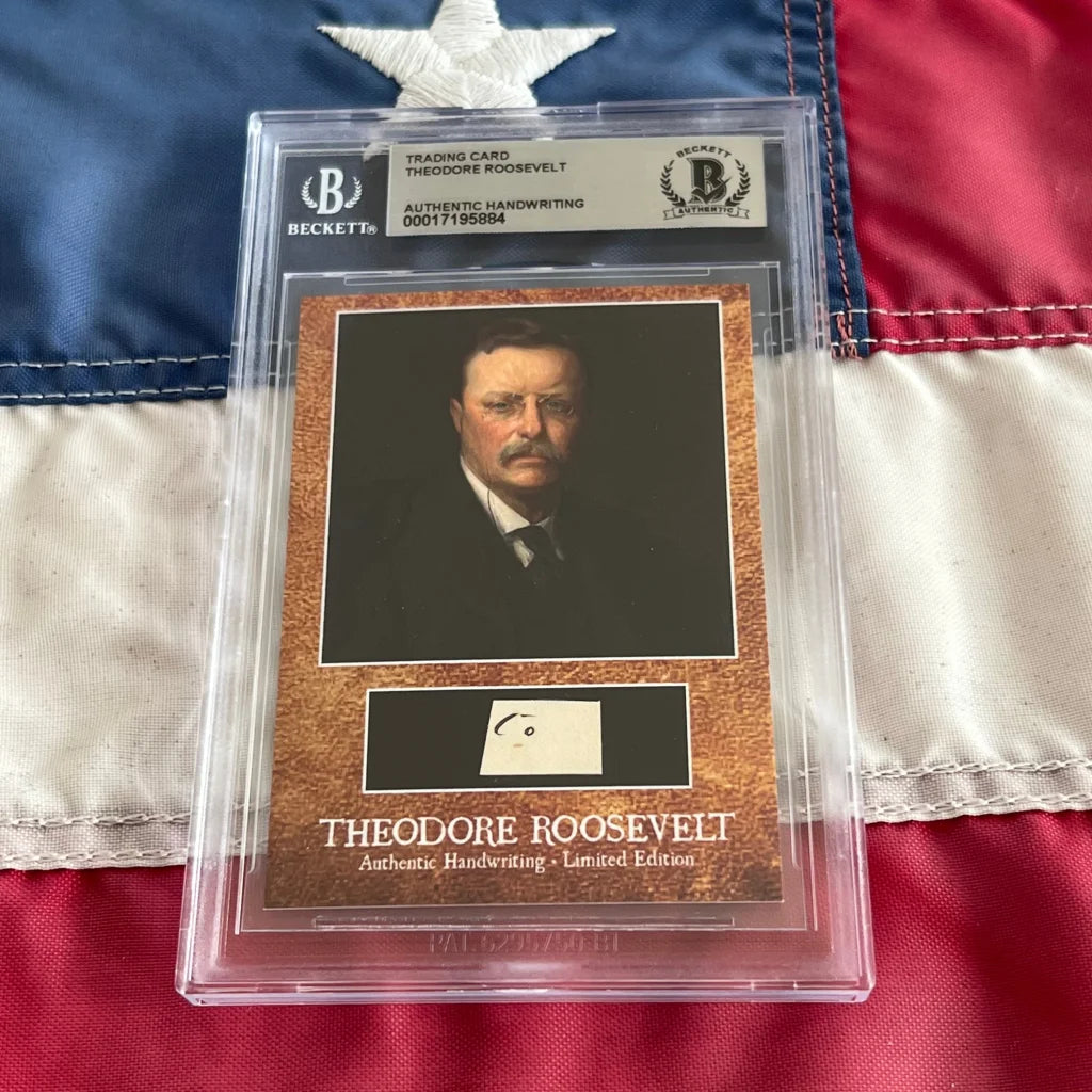 Graded Theodore Roosevelt trading card with authentic handwriting from Roosevelt words collection