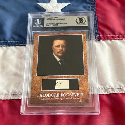 Graded Theodore Roosevelt trading card with authentic handwriting from Roosevelt words collection