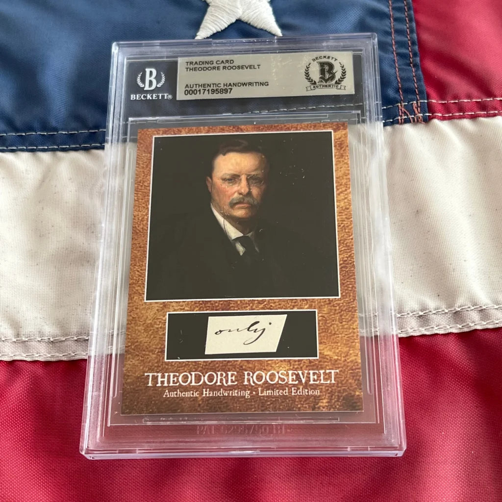Graded Theodore Roosevelt trading card with his portrait and authentic Roosevelt words