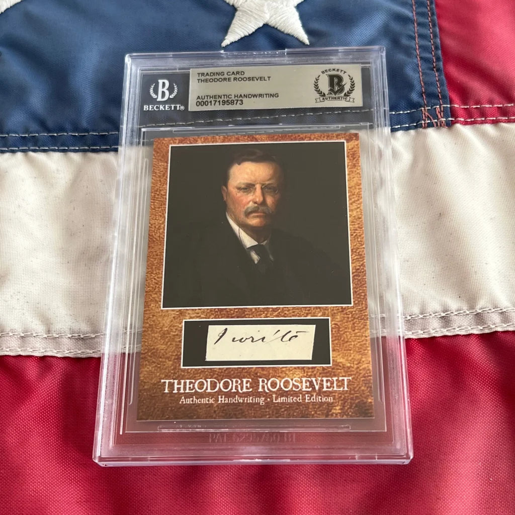 Graded Theodore Roosevelt trading card with authentic handwriting from Roosevelt words collection