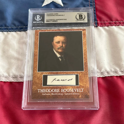 Graded Theodore Roosevelt trading card with Roosevelt words and authentic handwriting