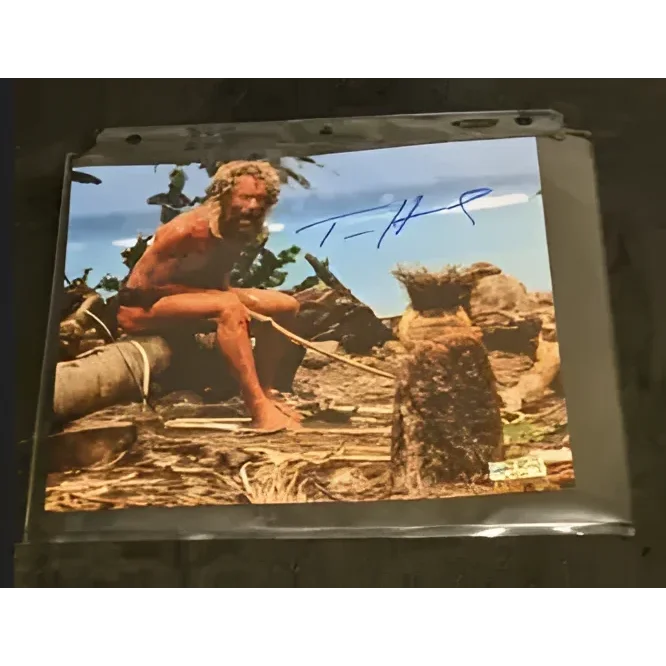 Autographed 8x10 photo of Tom Hanks as Chuck Noland from Cast Away in protective sleeve