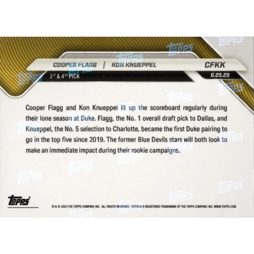 Back of Authentic Topps Now Dual Player Sports Card showing two players