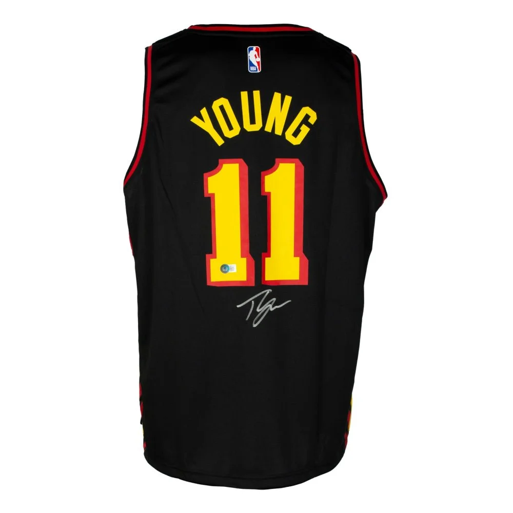 Black Fanatics Jersey with YOUNG and 11 signed by Trae Young with COA