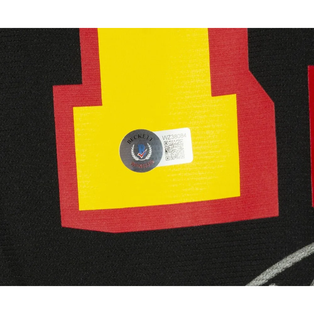Black Fanatics Jersey with Trae Young autograph, Beckett hologram, and QR code sticker