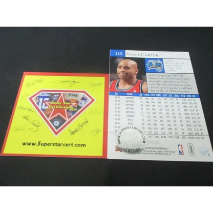 Vince Carter autograph card with signature and yellow certificate of authenticity