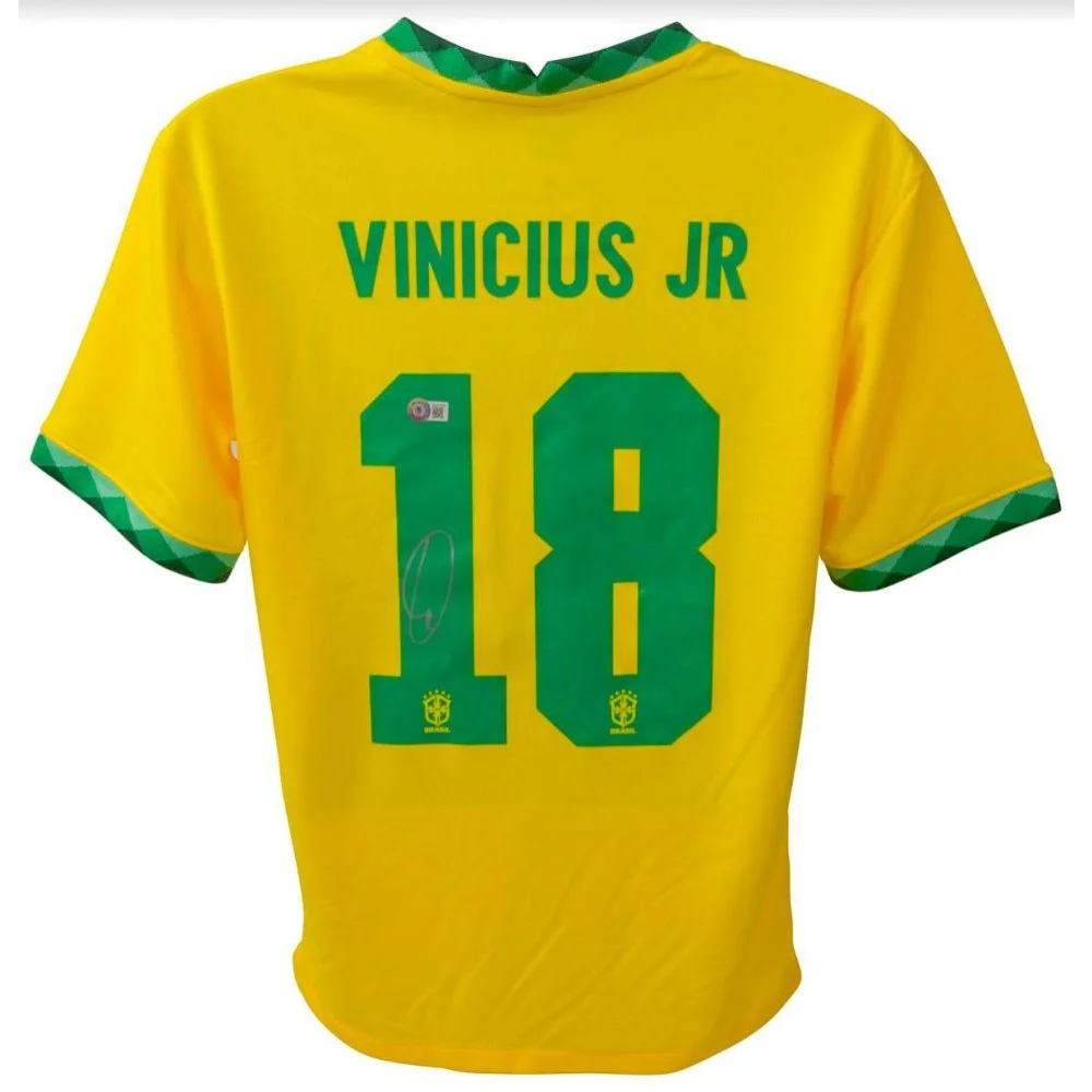 Yellow Vinicius Junior Brazil jersey with 18 printed on the back for fans