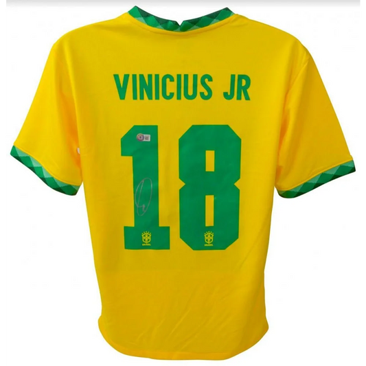 Yellow Vinicius Junior Brazil jersey with 18 printed on the back for fans