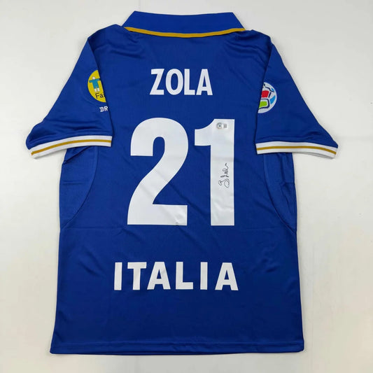 Signed Gianfranco Zola Italy jersey number 21 with certificate