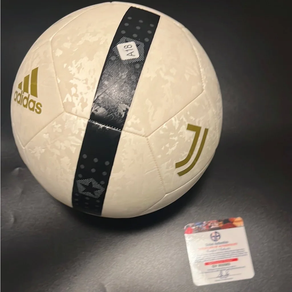 Autographed Adidas Soccer Ball with COA Juventus gold lettering featuring cream and black design