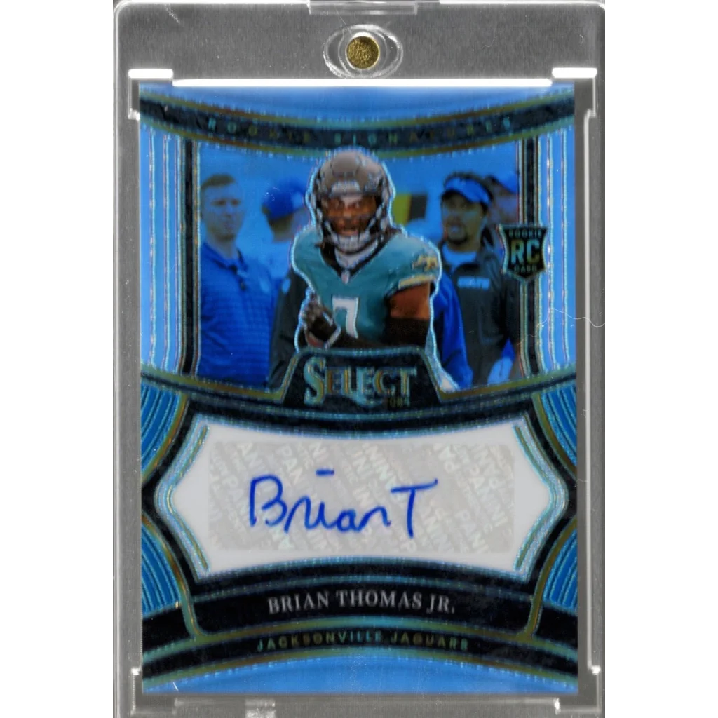 Autographed Brian Thomas Jr Jacksonville Jaguars football trading card on display