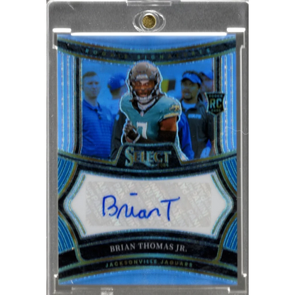 Autographed Brian Thomas Jr Jacksonville Jaguars football trading card on display
