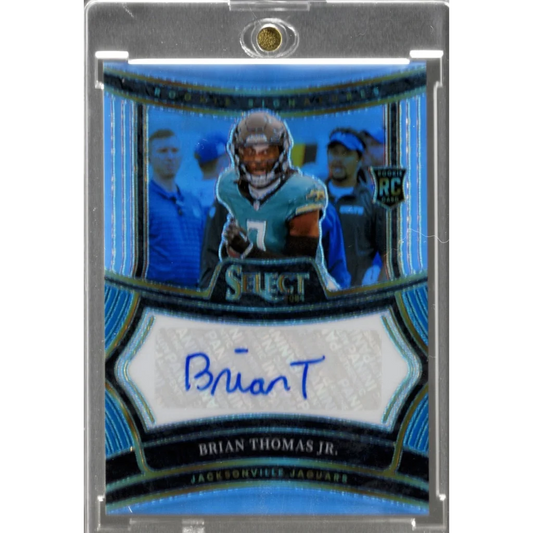 Autographed Brian Thomas Jr Jacksonville Jaguars football trading card on display