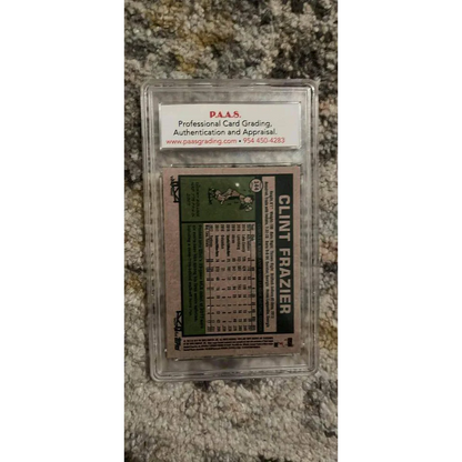 Autographed Clint Frazier card in clear protective case for baseball fans