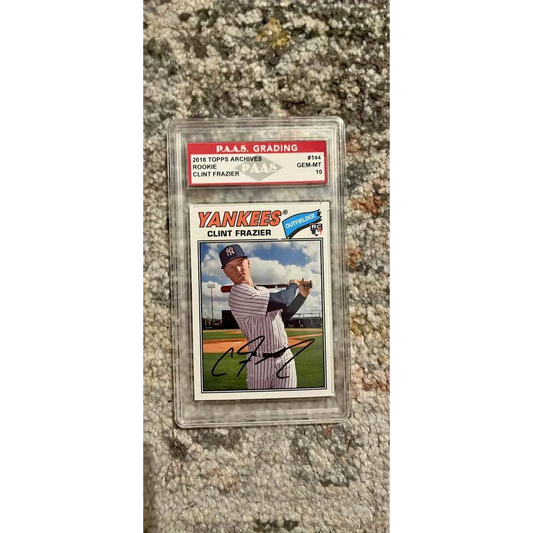 Autographed Clint Frazier baseball card graded in protective case for collectors