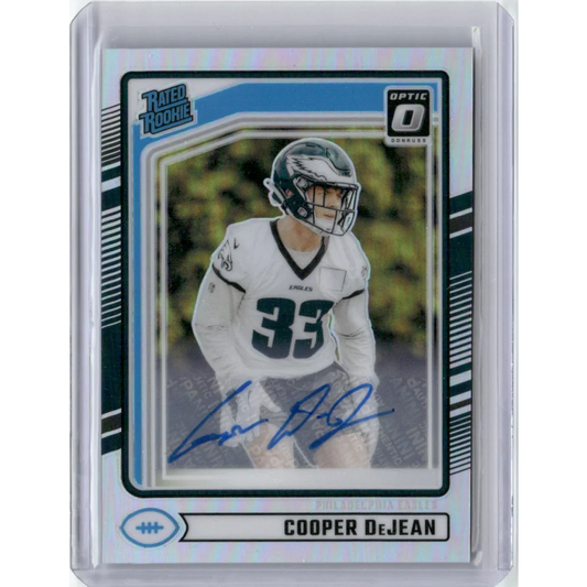 Autographed Cooper DeJean Rated Rookie Optic football card with authentication