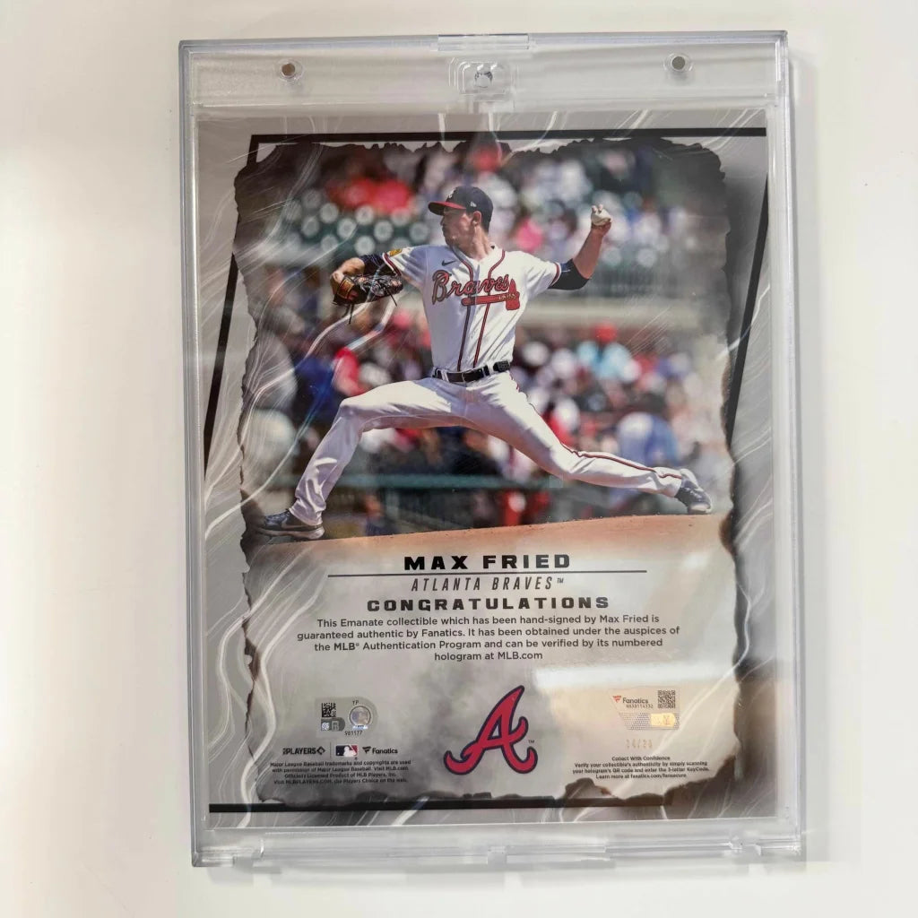 Autographed 2024 Under Wraps Emanate Max Fried Atlanta Braves Orange /25 8x10 Baseball Card Photo Fanatics COA | Certified Authentic Signed Memorabilia | vintageantiquesgifts.com