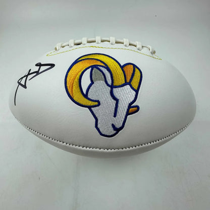 White Los Angeles Rams football with embroidered logo and third party authentication