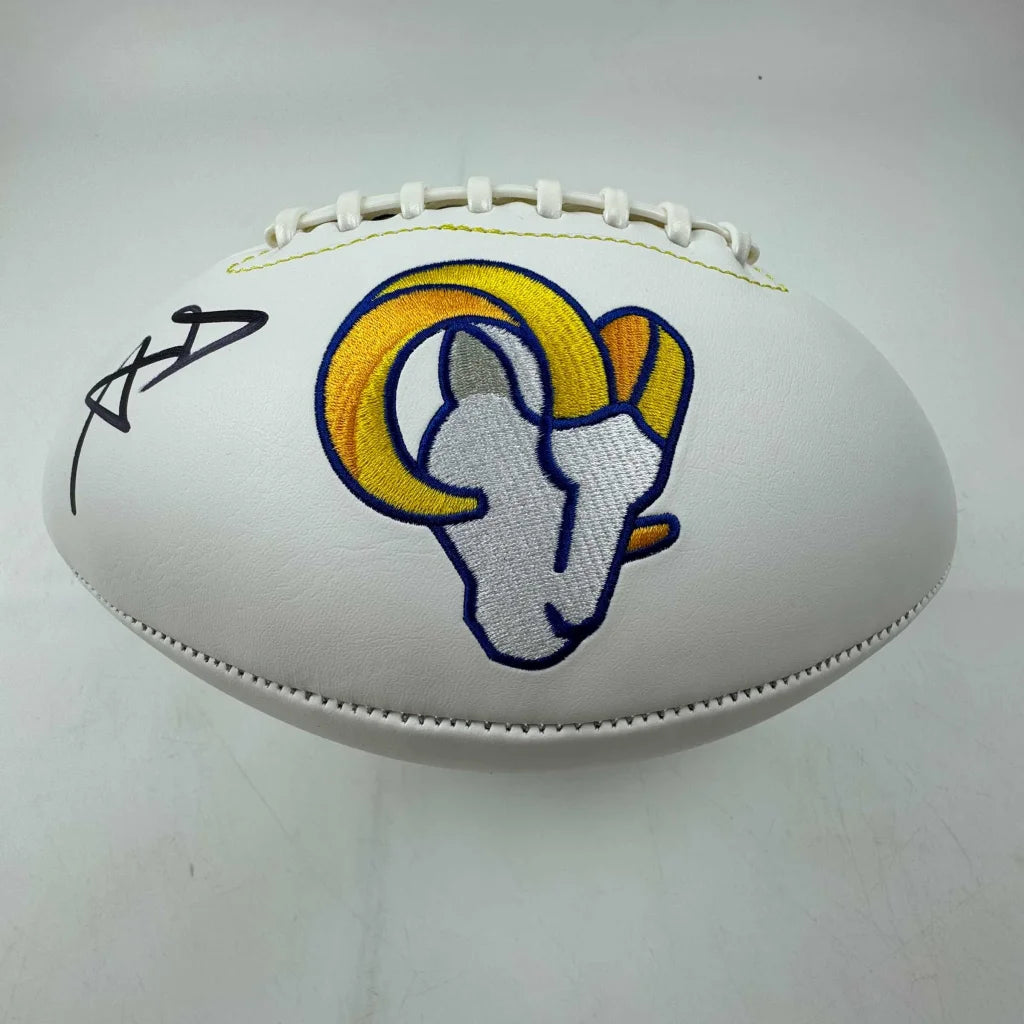 Autographed Aaron Donald Los Angeles Rams Full Size F/S White Panel Logo Football Beckett COA | Hall of Fame Sports Memorabilia | vintageantiquesgifts.com