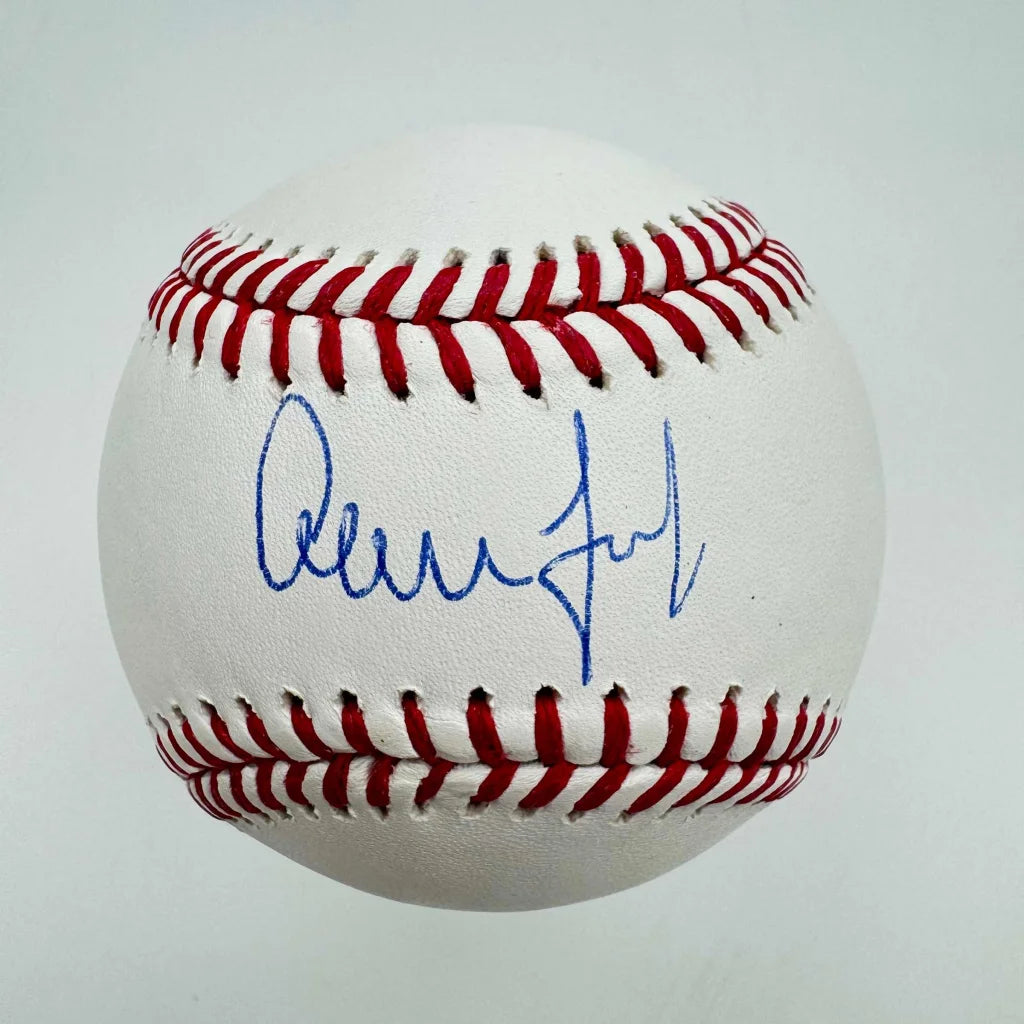 Autographed Aaron Judge white Rawlings MLB baseball with red stitching