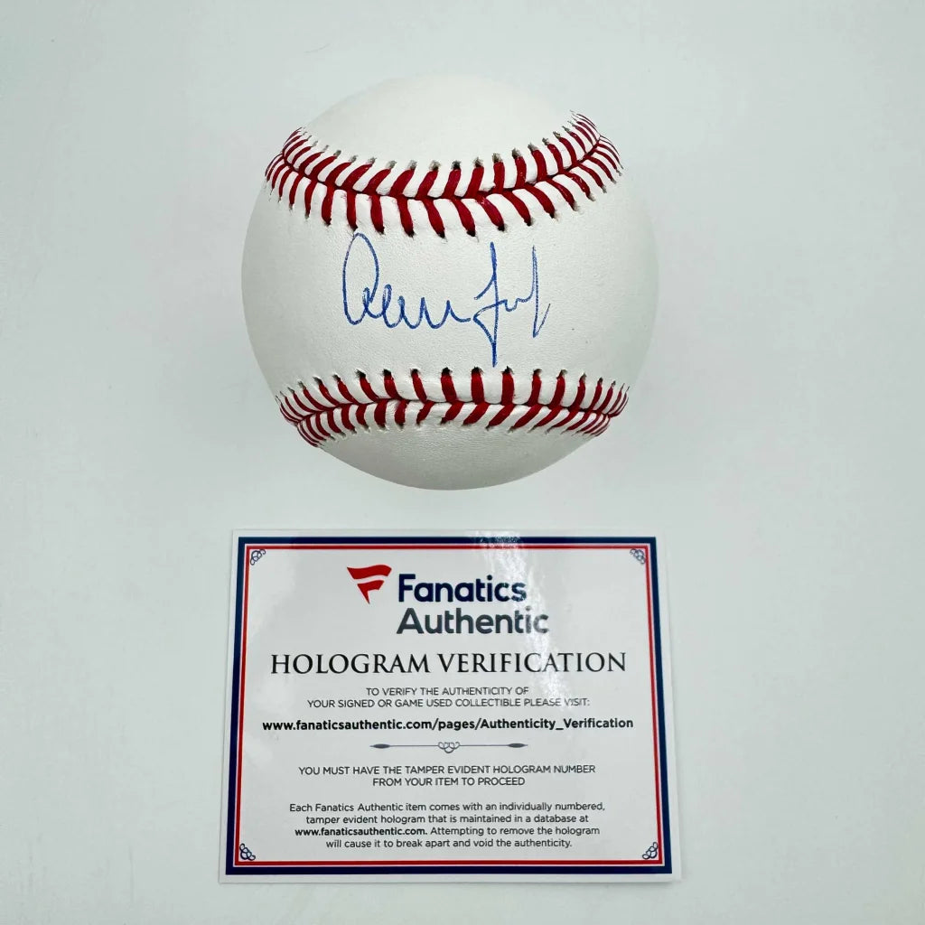 Autographed Aaron Judge Rawlings official MLB baseball with red stitching and blue signature