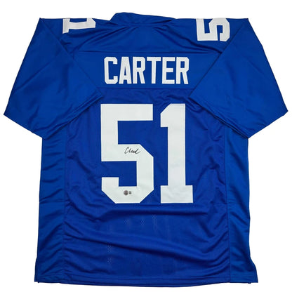 Autographed Abdul Carter New York Blue Football Jersey Beckett BAS COA | Hall of Fame Sports Memorabilia | vintageantiquesgifts.com
